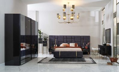 Design Doppelbett Bettrahmen Luxus Schlafzimmer Holz Set 6tlg Schwarz