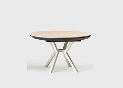 Modern Küchentisch Esszimmertisch Ausziehbarer Runder Holz Beige Tisch