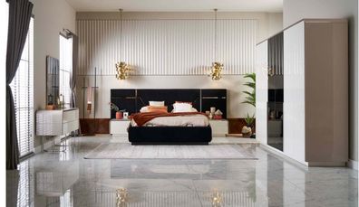 Schlafzimmer Luxus Doppelbett Bettrahmen Holz Set 6tlg Blau Design