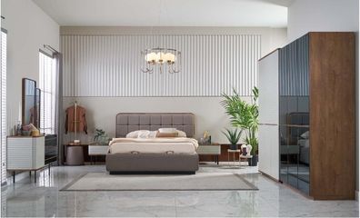 Moderne Schlafzimmer Set 7tlg Doppelbett Komplette Braun Holz Bett
