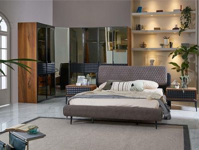 Luxus Schlafzimmer Doppelbett Braun Holz Bettrahmen Set 4tlg Design