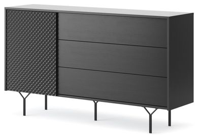 Kommode Raven KSZ144 Sideboard 144x83x37.5 cm 1 Tür 3 Schubladen Graphitschwarz