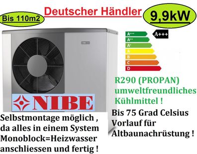 Altbau Wärmepumpe 75 Grad Vorlauf, Selbstmontage 9,9 kW Nibe S2125-12 monoblock WLAN