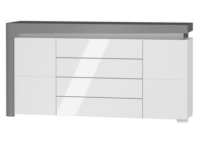 Sideboard 159 cm THEA White WHK-3 Kommode 2 türiger mit 4 Schubladen Beleuchtng
