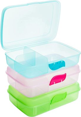3 Stück, Lunchbox mit Kinder Brotdose Kinder mit mit 3 Trennfächer, Grün, Blau, Rosa