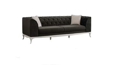 Dreisitzer Chesterfield Couch Sofa 3 Sitzer Schwarz Stoff Stoffsofa