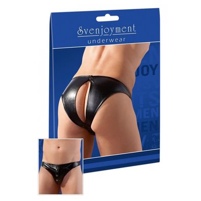 Svenjoyment Underwear Slip offen schwarz XL L M S Lederoptik Dessous für Männer