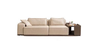 Dreisitzer Couch Sofa 3 Sitzer Beige Stoff Stoffsofa Polstersofa Tisch