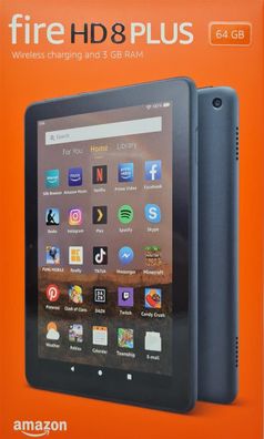 Amazon Fire HD 8 Plus Tablet (2020) HD Display, 64 GB, Quad-Core, 3 GB RAM, kabell...