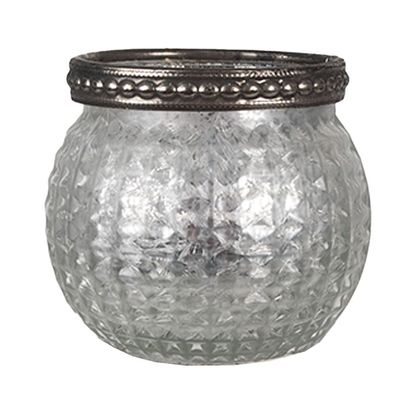 Clayre & Eef Teelichthalter Ø 7x6 cm Silberfarbig Glas (Gr. Ø 7x6 cm)