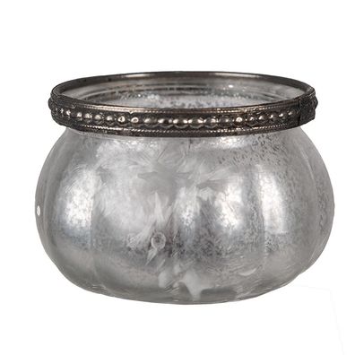 Clayre & Eef Teelichthalter Ø 9x6 cm Silberfarbig Glas (Gr. Ø 9x6 cm)