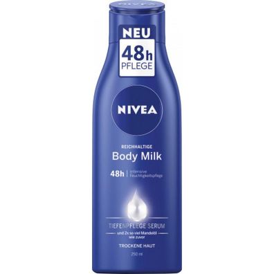 40,48EUR/1l Nivea Body Milk 250ml Flasche gegen trockene Haut 48h