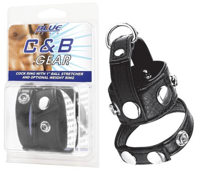 BLUE LINE C&amp; B GEAR Cock Ring With 1\' Ball Stretcher And Weightring