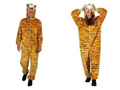 Tiger Kostüm Damen Herren Plüschanzug Overall Tierkostüm Zoo Karneval Fasching