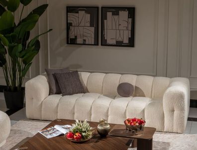 Couch Luxus Dreisitzer Sofa 3 Sitzer Stoffsofa Polstersofa Stoff Weiß