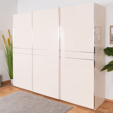 Schwebetürenschrank / Kleiderschrank Siumu 09, Farbe: Beige / Beige Hochglanz -