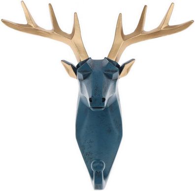 Wanddekoration, eleganter Tierkopf, Hirsch, blau, aus Kunstharz.