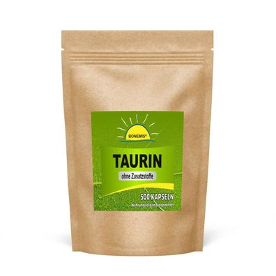 Taurin, 500 vegane Kapseln ohne Zusätze, Premiumqualität im Beutel, Bonemis®