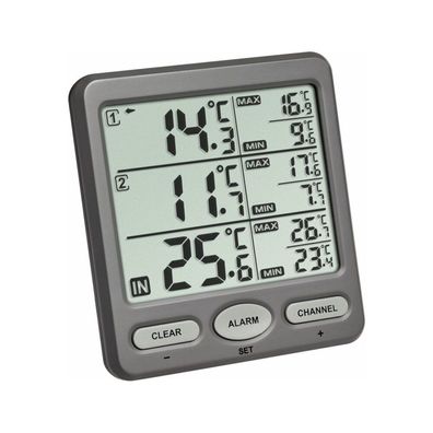 TFA - Funk-Thermometer mit 2 Sendern TRIO 30.3062.10 - grau
