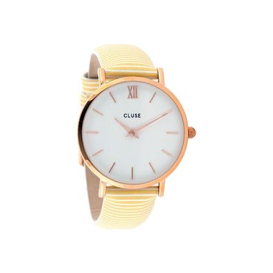 Cluse Damenuhr Minuit Rose Gold White-Sunny Yellow Stripes CL30032