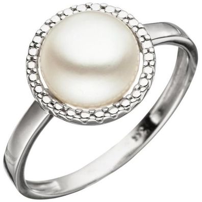 Damen Ring 333 Gold Weißgold 1 Perle Perlenring