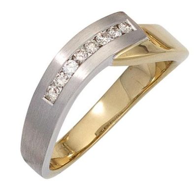 Damen Ring 55 Gelbgold Weißgold bicolor teilmatt Diamanten