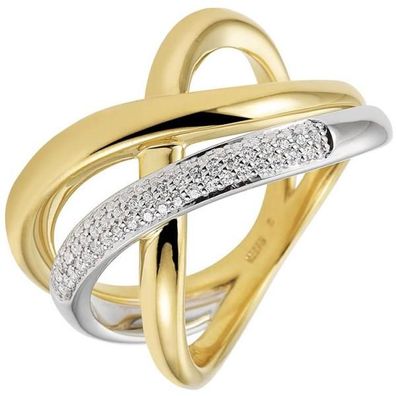 Damen Ring 585 Gelbgold Weißgold bicolor 61 Diamanten