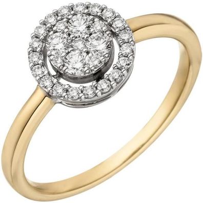 Damen Ring 585 Gelbgold Weißgold bicolor 28 Diamanten