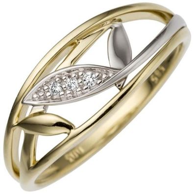 Damen Ring 585 Gelbgold Weißgold bicolor 3 Diamanten