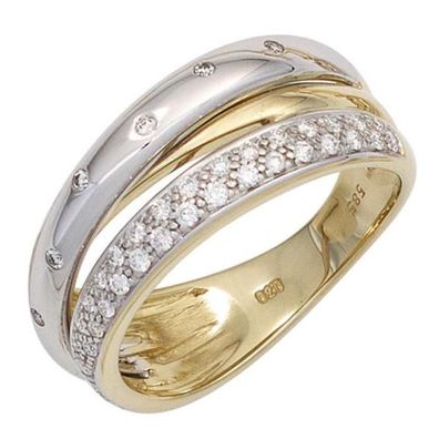 Damen Ring 585 Gelbgold Weißgold bicolor 41 Diamanten