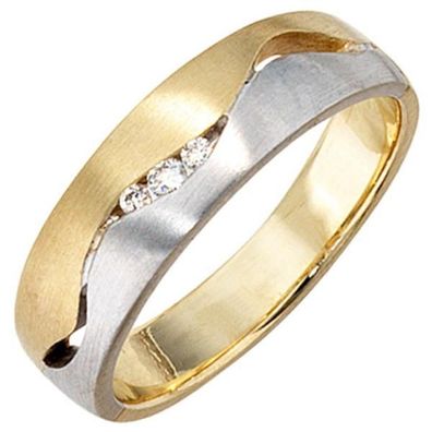 Damen Ring 585 Gelbgold Weißgold bicolor matt 3 Diamanten