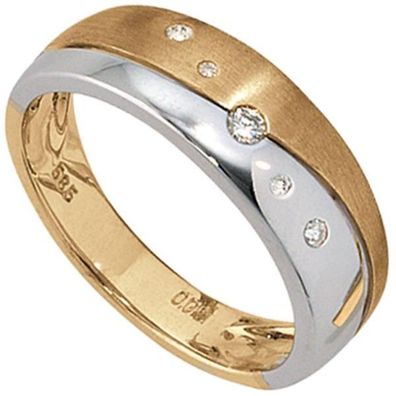 Damen Ring 585 Gelbgold Weißgold bicolor matt 5 Diamanten