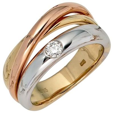Damen Ring 585 Gold dreifarbig tricolor 1 Diamant Brillant 0,15ct