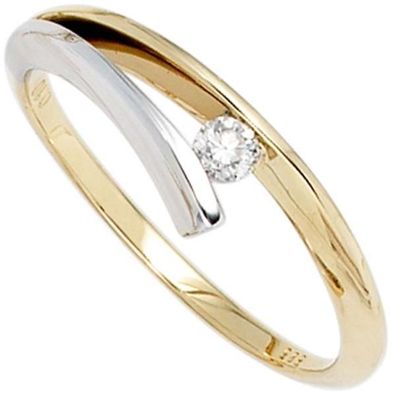Damen Ring 585 Gelbgold Weißgold Diamant Brillant 0,10ct.