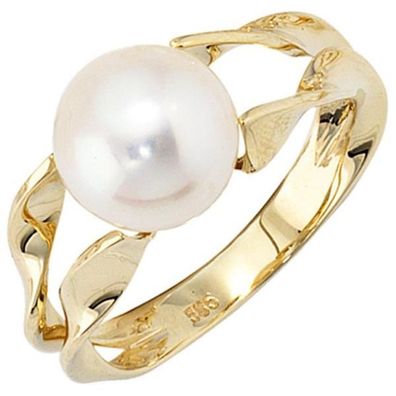 Damen Ring 585 Gold Gelbgold 1 Perle Goldring Perlenring