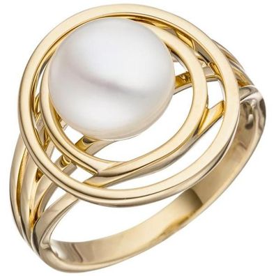 Damen Ring 585 Gold Gelbgold 1 Perle Perlenring Goldring