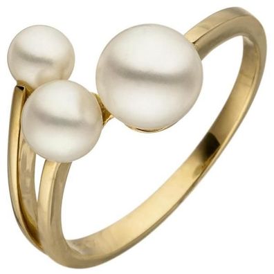 Damen Ring 585 Gold Gelbgold 3 Perlen Perlenring