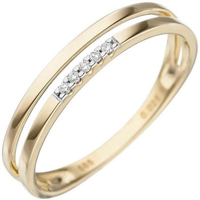 Damen Ring 585 Gold Gelbgold 5 Diamanten Goldring
