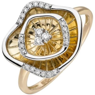Damen Ring 585 Gold Gelbgold bicolor 23 Diamanten