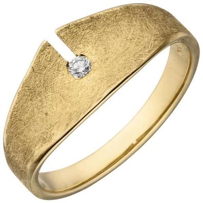 Damen Ring 585 Gold Gelbgold eismatt 1 Diamant Brillant 0,04ct.