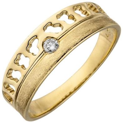 Damen Ring 585 Gold Gelbgold eismatt 1 Diamant Brillant 0,05ct.