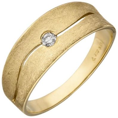 Damen Ring 585 Gold Gelbgold eismatt 1 Diamant Brillant 0,06ct.