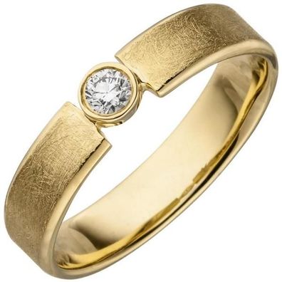 Damen Ring 585 Gold Gelbgold eismatt 1 Diamant Brillant 0,10ct.