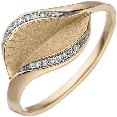 Damen Ring 585 Gold Gelbgold matt 16 Diamanten