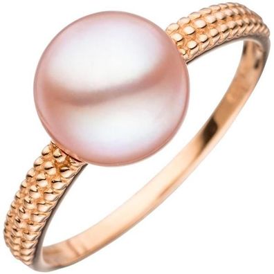 Damen Ring 585 Gold Rotgold 1 rosa Perle Goldring