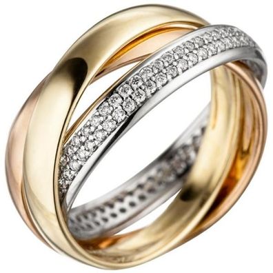 Damen Ring 585 Gold tricolor dreifarbig 122 Diamanten