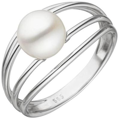 Damen Ring 585 Gold Weißgold 1 Perle Perlenring