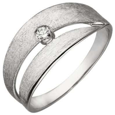 Damen Ring 585 Gold Weißgold eismatt 1 Diamant Brillant 0,09ct.