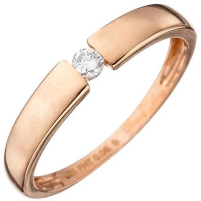 Damen Ring 585 Rotgold 1 Diamant Brillant 0,08ct. Rotgoldring