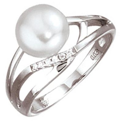 Damen Ring 585 Weißgold 1 Perle 6 Diamanten